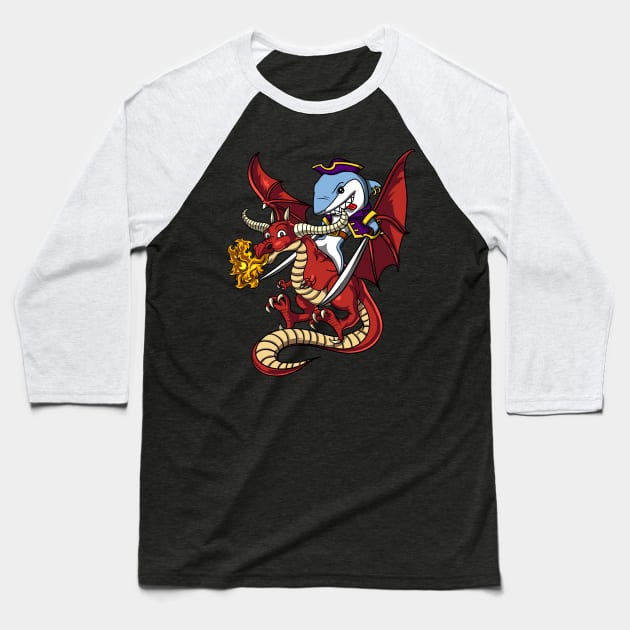 Shark Pirate Riding Dragon Baseball T-Shirt by underheaven